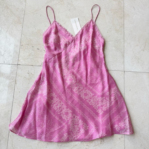 LoveShackFancy Raja Pink Silk Lace Trim Slip Mini Dress size S - Picture 4 of 12